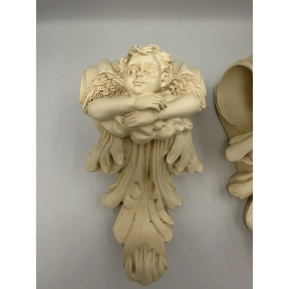 Vintage Cherub Angel Curtain Rod Holders Wall Sconce Corbel Drapery Set of 2